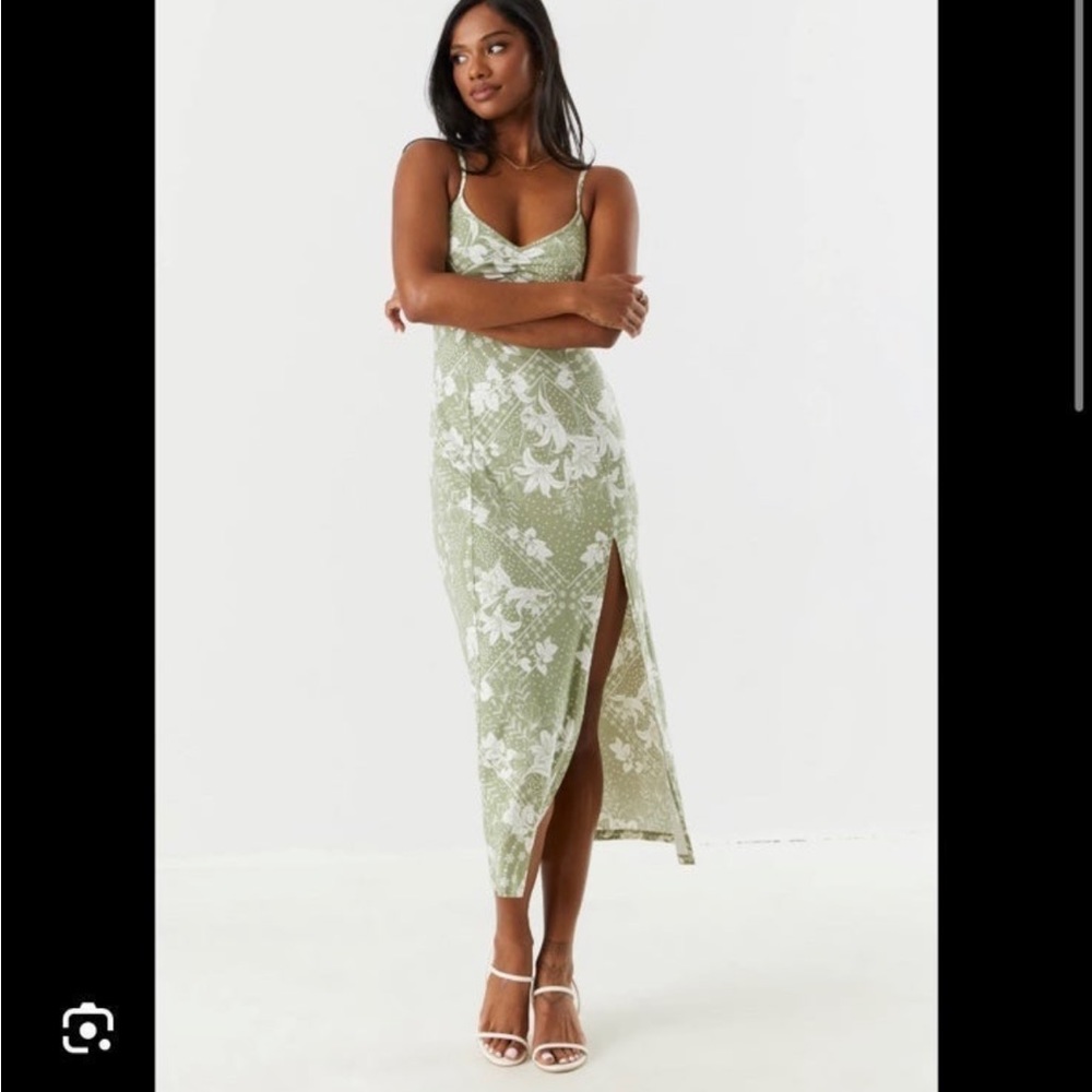 Green floral midi dress
